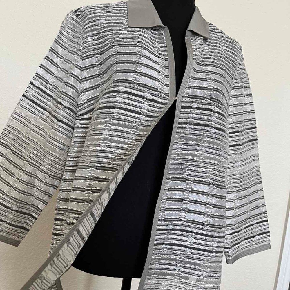 Lafayette 148 New York Gray Shimmer Stripe Open Open Jacket Lightweight sz M